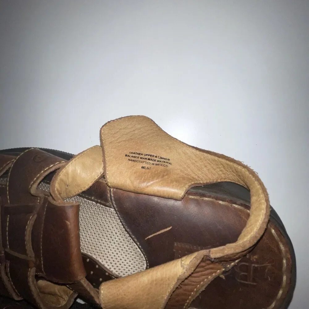 Born Sandals Mens 12 Fisherman Buckle Strap Flats M5494 Brown Leather Casual